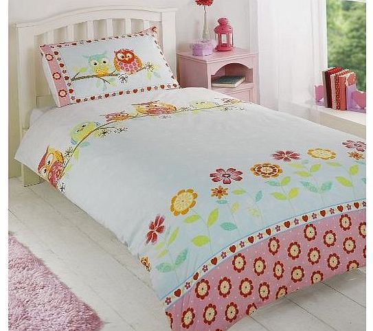 Unknown OWLS HOOT GIRLS REVERSIBLE DOUBLE BED DUVET COVER QUILT LINEN BEDDING SET FLORAL