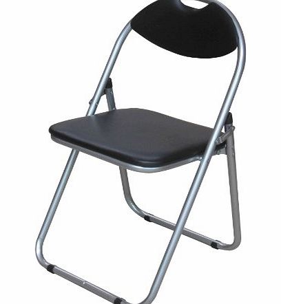 Unknown Premier Housewares Folding Chair with Leather Effect Seat and Silver Powder Coated Frame, 79 x 45 x 47 cm, Black (Set of 4)