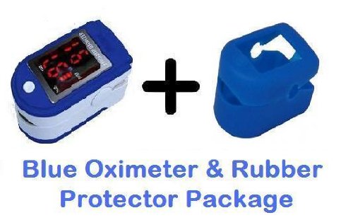 Fingertip Pulse Oximeter CMS50DL And Rubber Protector Supersaver Package - Colour Blue