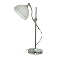 Contemporary and stylish polished chrome desk lamp with adjustable arm and opal glass shade. Height 