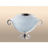 Forged antique silver semi flush fitting with white alabaster glass. Height - 28cm Diameter - 46cmBu