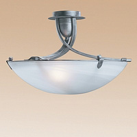 Forged antique silver semi flush fitting with white alabaster glass. Height - 35cm Width - 54cmBulb 