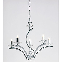Stylish hanging fixture in a polished chrome finish with crystal glass sconces and attractive centre