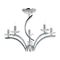 Stylish ceiling fixture in a polished chrome finish with crystal glass sconces and attractive centre