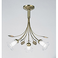 Antique brass finished ceiling fitting with leaf decoration and complete with double glass shades ac
