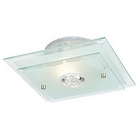 Modern fitting with two tiers of frosted glass with clear decorative edge and unique centred glass b