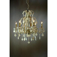 Very intricate cream cracked chandelier with milky white crystal droplets and trimmings complemented