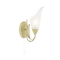 Cream wall fixture with hand brushed gold highlights and an acid lily glass shade. Height - 32cm Dia