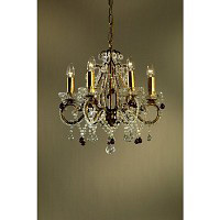 This is a stunning chandelier with clear and amber crystal trimmings and light bulb dishes. Height -