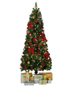 Unbranded 1.8m / 6ft Red Gold Pre Lit Decorated Tree