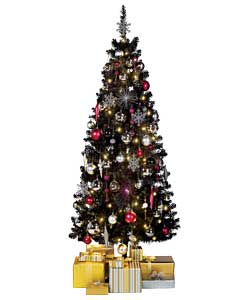 Unbranded 1.8m/6ft Black Tree with 75 Piece Decorations