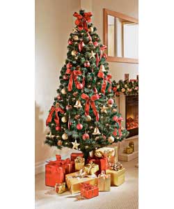 1.8m/6ft Red Gold Tree with 60 Decorations and Lights