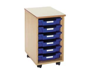 Versatile mobile storage unit for personal or general classroom storage . Manufactured from tough