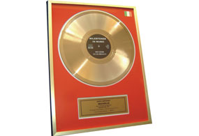 The Ten Inch Replica Gold Discs are presented in a 12 x 16 (30cm x 40cm) high quality brushed alumin