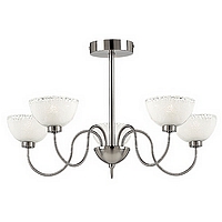 Satin chrome fitting with sparkling opal crackle glass shades. This fitting is suitable for low ceil