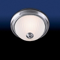 American diner style semi flush fitting in satin silver with opaque ribbed glass. Height - 11cm Diam
