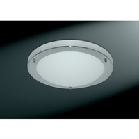 Polished chrome energy saving flush fitting with opal glass diffuser. This fitting is IP44 rated and