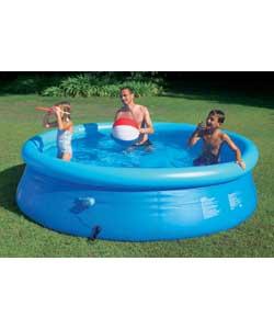 10ft x 30in/300 x 76cm. Includes pool, cover, instructions and filter pump. Drainage plug connects t