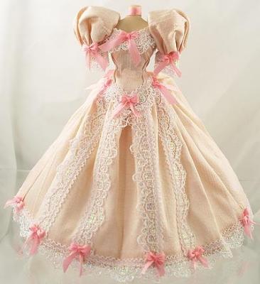 1:12 Scale Doll House Miniature Pastel Pink Silk Dupion  and Lace Ball Gown On Mannequine