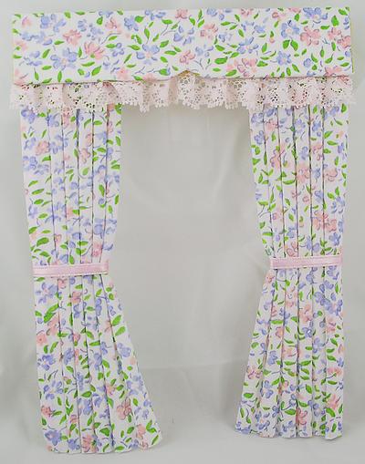 1:12 Scale Dolls House Miniature Curtains in Pink, Blue and White Laura Ashley Cotton