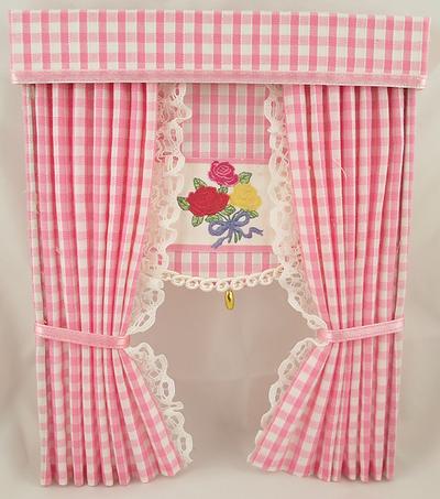 1:12 Scale Dolls House Miniature Pink and White Gingham Kitchen Curtains with