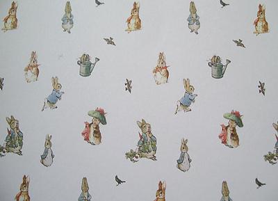 1:12 Scale Dolls House Wallpaper Beatrix Potter `Peter Rabbit and Friends` White background, size
