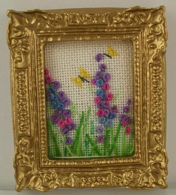 1:12 Scale Handmade Embroidered Picture of Flowers and Butterflies One Of A Kind made for me by my