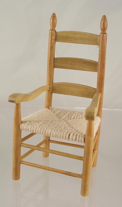 1:12 Scale Miniature Pine Rush Seat Arm Chairs