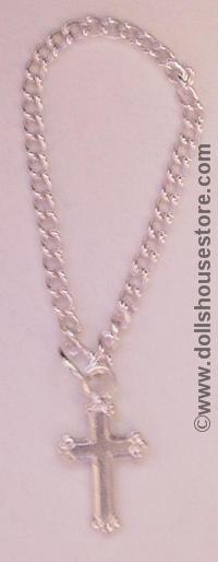 1:12 Scale Miniature Silver Cross and Chain