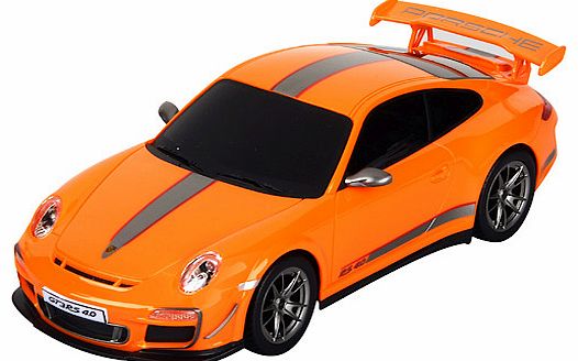 Car Specs  1. Drives on 27Mhz frequency 2. Plastic body and rubber tyres 3. Working lights 4. Works at maximum of 20m from controller Get behind the wheel of a legendary sports car with the Remote Control Porsche 911 GT3. This 24cm long version looks