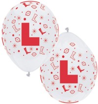 11inch L-Plate Balloons White Neck Up (Pk of 6)