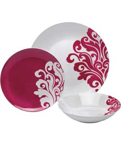 Unbranded 12 - Piece Porcelain Damask Dinner Set - Pink