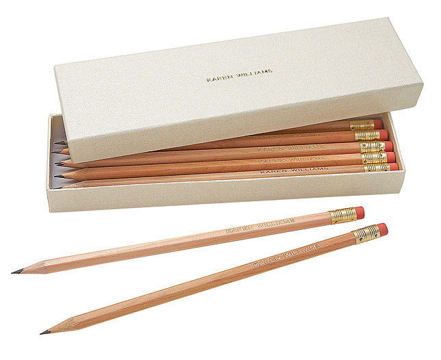 Unbranded 12 Personalised Pencils and Box- Cream