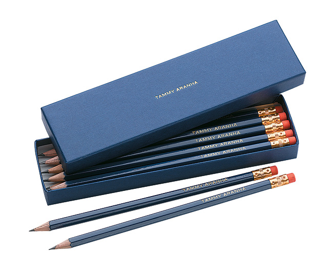 Unbranded 12 Personalised Pencils and Box- Navy