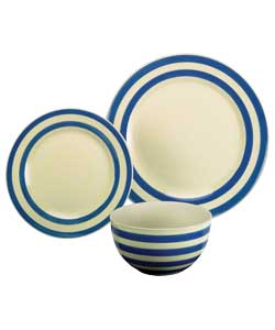 Unbranded 12 Piece Blue Band Stoneware Dinner Set