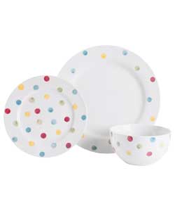 Unbranded 12 Piece Hand Painted Spotty Stoneware Dinner Set