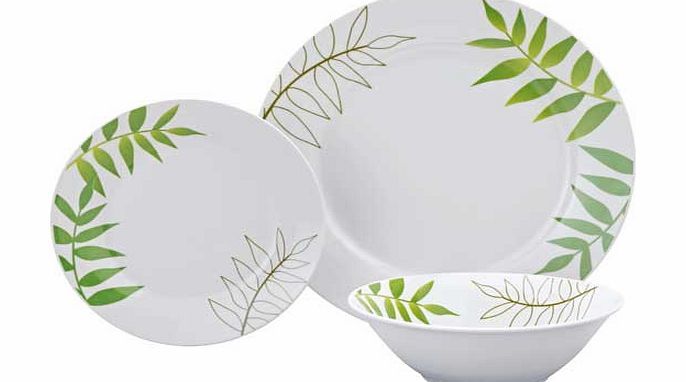 With vivid. expressive leaf patterns on white porcelain. this twelve piece dinner set offers a colourful and fresh look that will liven up you table. Porcelain. 4 place settings. 4 dinner plates. 4 side plates and 4 bowls. Dishwasher and microwave sa