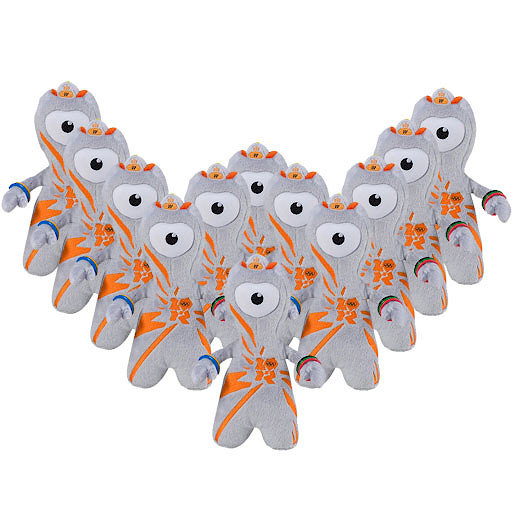 Celebrate the anniversary of the London 2012 Olympic Games with 12 Wenlock Soft Toys.  This iconic character was a hit during the games, with his unusual looks inspired by the lights of London Black Cabs.  He comes wearing friendship band bracelets o
