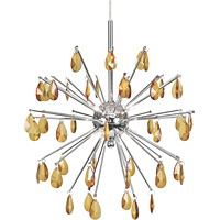 Unique low voltage halogen ceiling pendant light in a polished chrome finish with delicate amber gla