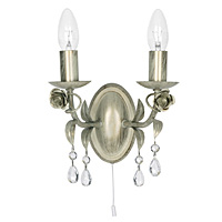 Beautiful and elegant pull switched wall light in a cream and gold finish with leaf and rose decorat