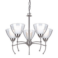 Brushed steel fixture with double glass shades clear outer and opal inner. Height - 42cm Diameter - 