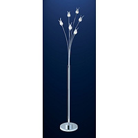 Delicate floor lamp finished in polished chrome with clear floral glass shades. Height - 170cm Diame