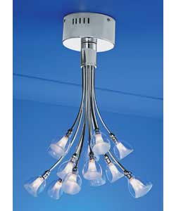 Chrome finish, with clear and frosted glass.Drop 48cm.Length 34cm.Width 30cm.Requires 15 x 5 watt