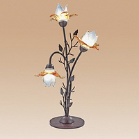 Attractive table lamp in a rustic brown finish with floral decoration clear and amber glass. Height 