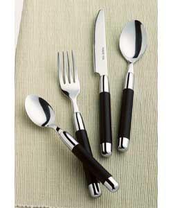 4 place settings in polished stainless steel with plastic handle.Set contains 4 table knives, 4