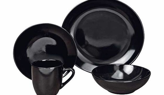 Unbranded 16 Piece Bosa Coupe Stoneware Dinner Set - Black