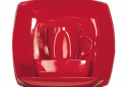 Unbranded 16 Piece Bosa Square Stoneware Dinner Set - Red