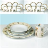 HALF PRICE. 16-piece porcelain dinner set features a delicate herb design and comprises 4 each:
