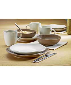 16 Piece Organic Brown and Cream Stoneware Dinner Set