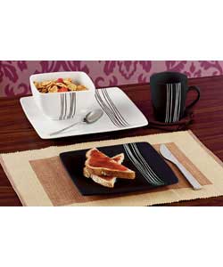 16 Piece Scratch Black and White Stoneware Dinner Set